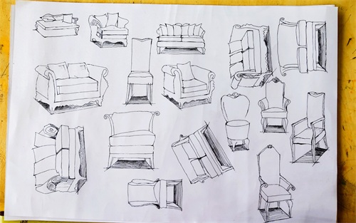 环境设计专业，手绘技法表现之室内、家具、陈设品、绿植黑白线稿