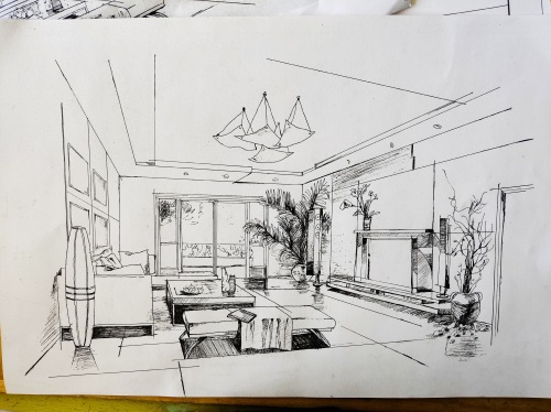 环境设计专业，手绘技法表现之室内、家具、陈设品、绿植黑白线稿