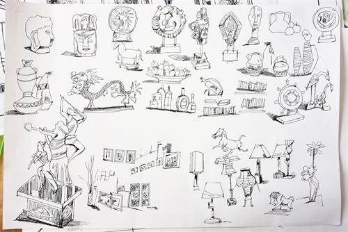 环境设计专业，手绘技法表现之室内、家具、陈设品、绿植黑白线稿